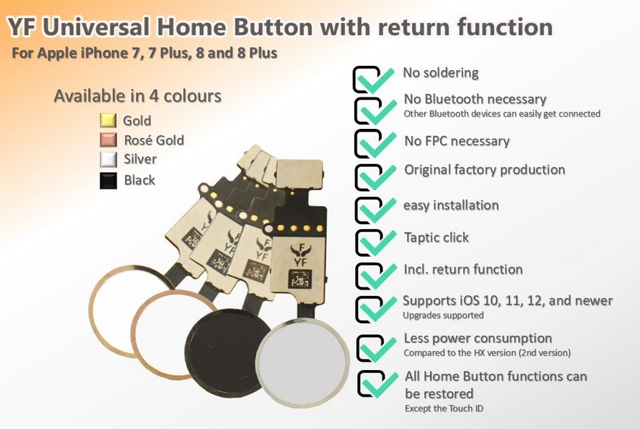 iPhone 7 7 plus 8 8 plus home button flex (no bluetooth no soldering reuired)